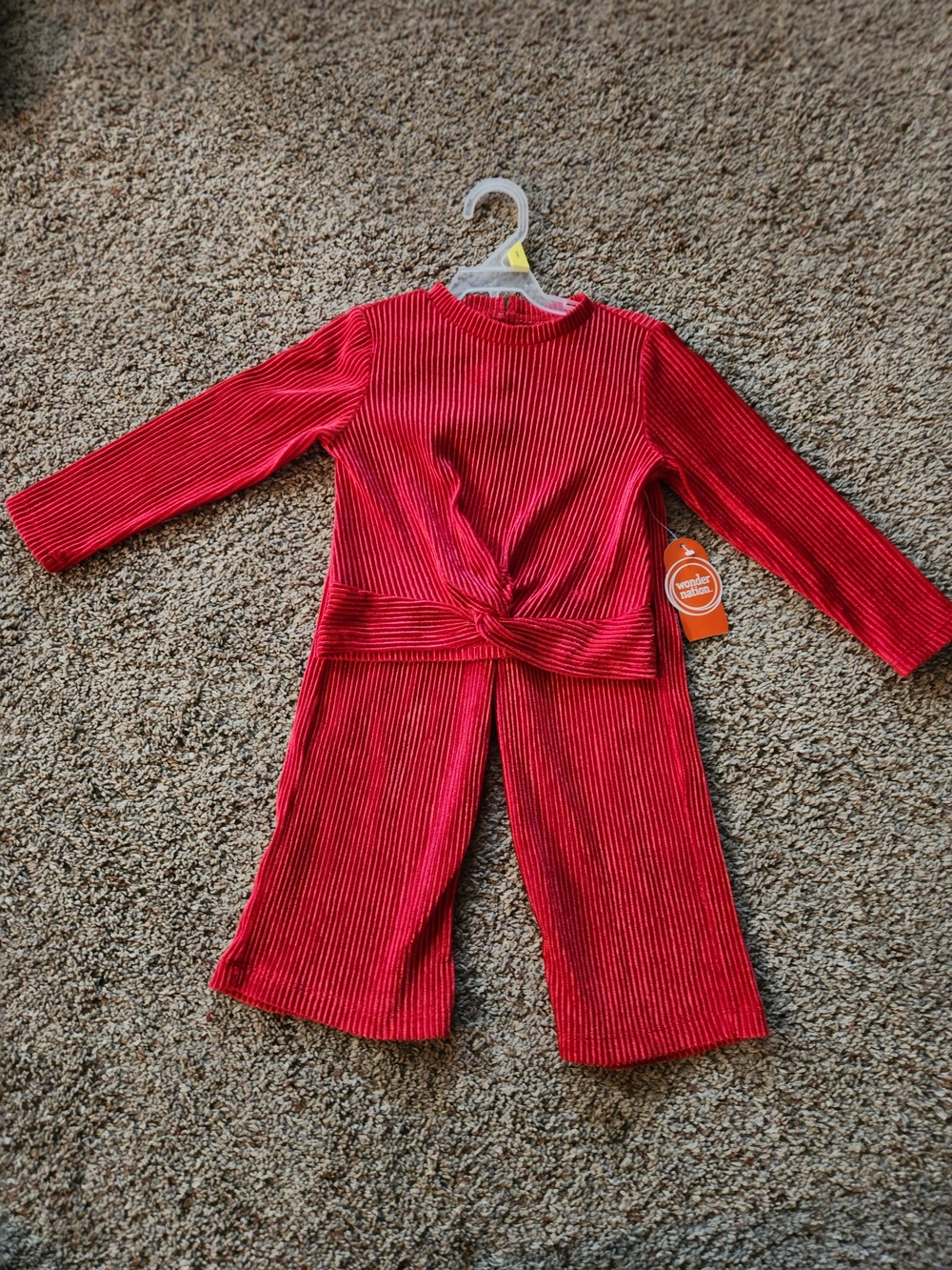 wonder nation Red Ribbed Knot-Front Long Sleeve & Pants Set For Girls Size 3T